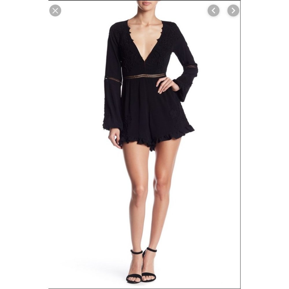 For Love and Lemons Lilou Black Deep Plunge Romper